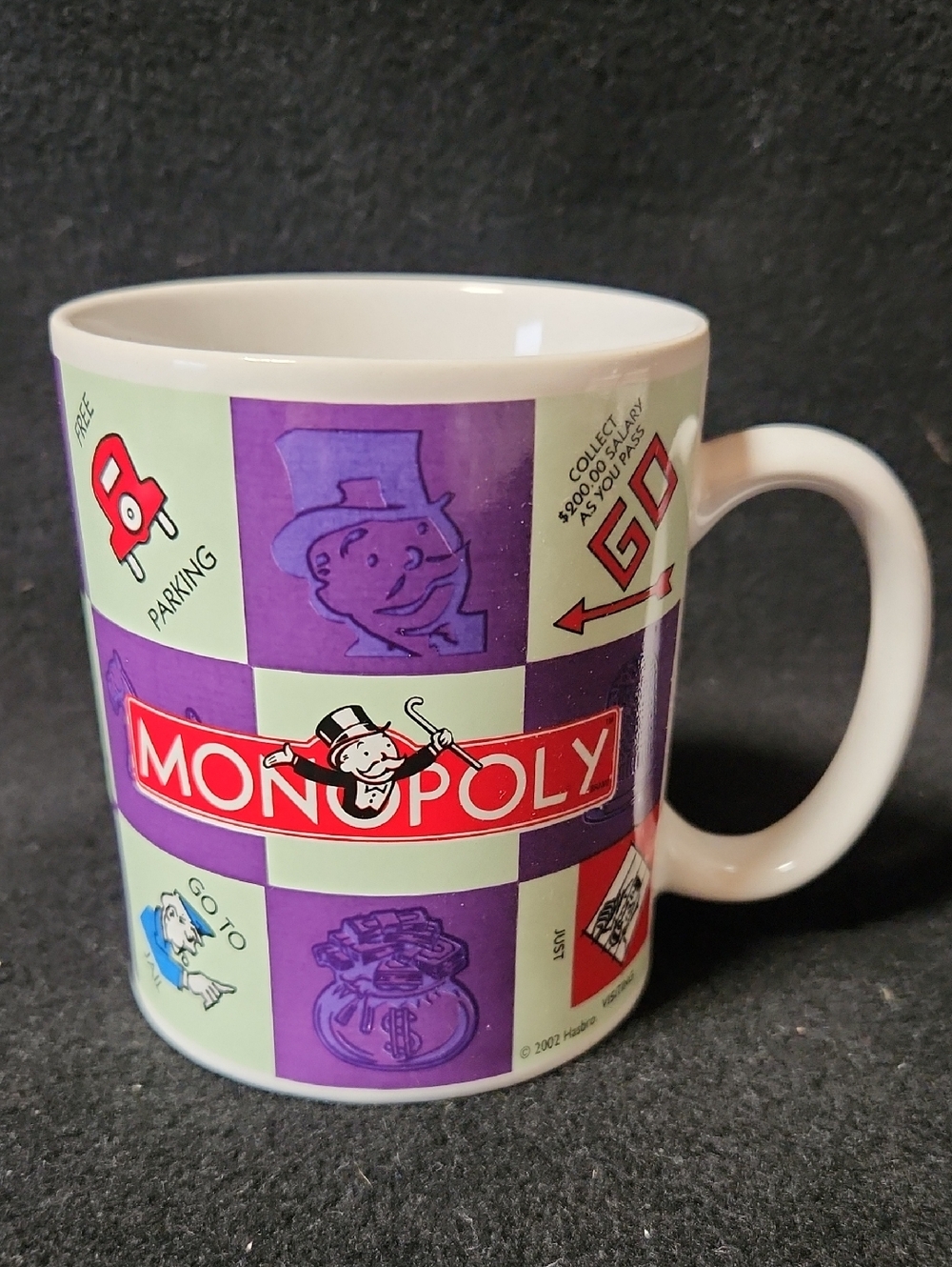 Hasbro Monopoly Checkerboard Mug - Purple & Light Green with Red Logo